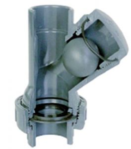 Clapet anti-retour à boule en PVC de 90 mm de diamètre - Clapet à boule vue de coupe