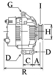 Alternateur compatible pour FORD XF2Z10346BA - Côtes et dimensions
