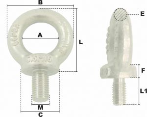 Anneau de levage mâle court zingué M22 (Acier) - Côtes et dimensions