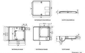 Boite à bornes avec couvercle fixation 60x65 mm. 1 presse-étoupe type M2L - Côtes et dimensions