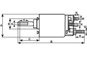 Solénoide compatible pour démarreur BOSCH 0331303048 - Côtes et dimensions