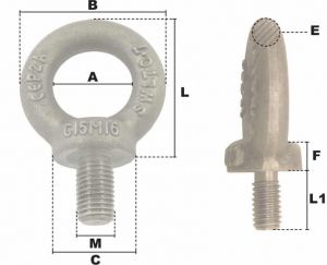 Anneau de levage mâle court brut M18 (Acier) - Côtes et dimensions