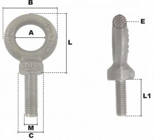 Anneau de levage mâle long brut M10 (Acier) - Côtes et dimensions