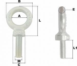 Anneau de levage mâle long zingué M27 (Acier) - Côtes et dimensions