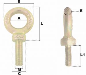 Anneau de levage mâle long bichromaté M6 (Acier) - Côtes et dimensions