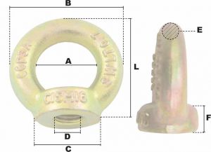 Anneau de levage femelle bichromaté M42 (Acier) - Côtes et dimensions
