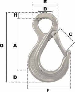 Crochet de levage à oeil CMU 1600kg (Inox) - Côtes et dimensions