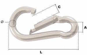 Mousqueton alpin DIN5299 forme C Ø 12mm (Acier) - Côtes et dimensions