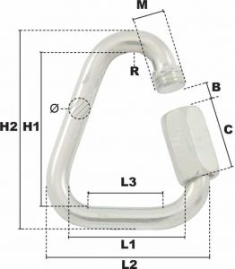 Maillon rapide delta Ø 6mm (Acier) - Côtes et dimensions