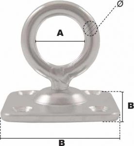 Anneau tournant sur platine carrée Ø 5mm (Inox) - Côtes et dimensions