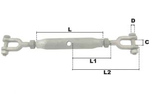 Ridoir à 2 chapes zinguées M10 (Acier) - Côtes et dimensions