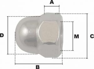 Écrou borgne M4 DIN1587 (Inox) - Côtes et dimensions