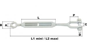 Tendeur à un anneau et une chape M27 (Acier) - Côtes et dimensions