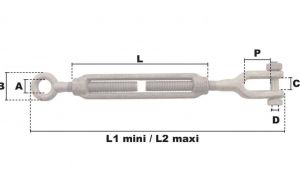 Tendeur à un anneau et une chape galvanisé à chaud M27 (Acier) - Côtes et dimensions