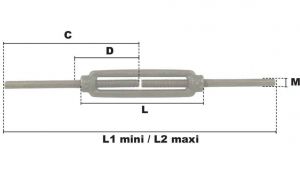 Tendeur à 2 tiges à souder M39 (Acier) - Côtes et dimensions