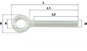 Vis à oeil droite M16 (Acier) - Côtes et dimensions