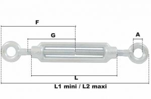 Tendeur à 2 anneaux cage DIN1480 M20 (Acier) - Côtes et dimensions