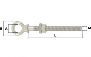Piton-boulon à oeil M6 Longueur 40mm (Inox) - Côtes et dimensions