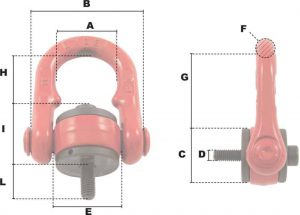 Anneau de levage mâle articulé M22 (Haute Résistance) - Côtes et dimensions