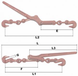 Tendeur d'arrimage asymétrique Ø 8mm (Haute Résistance) - Côtes et dimensions
