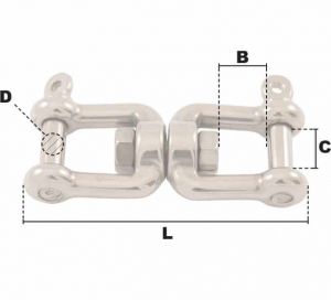 Émerillon avec 2 manilles Ø 10mm (Inox) - Côtes et dimensions