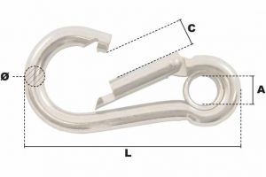 Mousqueton alpin à oeil Ø 6mm (Inox) - Côtes et dimensions