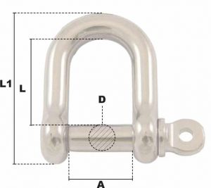 Manille droite à piton à oeil Ø 4mm (Inox) - Côtes et dimensions