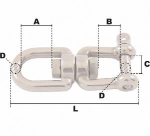 Émerillon avec manille Ø 10mm (Inox) - Côtes et dimensions