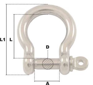 Manille lyre à piton à oeil Ø 12mm (Inox) - Côtes et dimensions