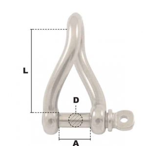 Manille torse à piton à oeil Ø 8mm (Inox) - Côtes et dimensions