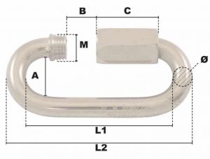 Maillon rapide à grande ouverture Ø 5mm (Inox) - Côtes et dimensions