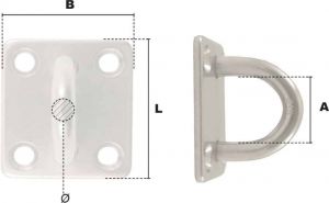 Pontet sur platine carré Ø 6mm (Inox) - Côtes et dimensions