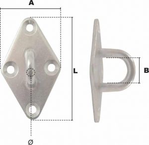 Pontet sur platine losange Ø 8mm (Inox) - Côtes et dimensions