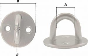 Pontet sur platine ronde Ø 6mm (Inox) - Côtes et dimensions