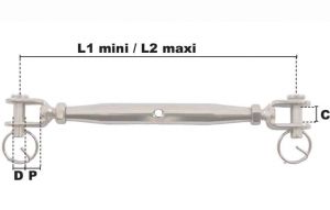 Ridoir à 2 chapes soudées M14 (Inox) - Côtes et dimensions