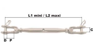 Ridoir à 2 chapes articulées M8 (Inox) - Côtes et dimensions