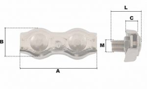 Serre-câble plat duplex Ø 10mm (Inox) - Côtes et dimensions