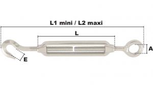 Tendeur à un anneau et un crochet M6 (Inox) - Côtes et dimensions