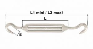 Tendeur à 2 crochets M10 (Inox) - Côtes et dimensions