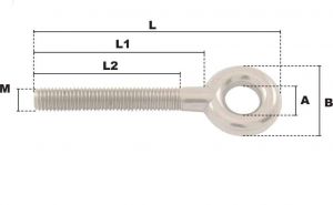 Vis à oeil droite M12 (Inox) - Côtes et dimensions