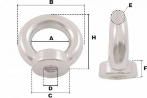 Anneau de levage femelle Inox M6 (Économique) - Côtes et dimensons