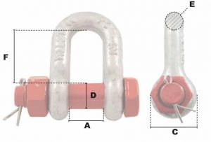 Manille droite boulonnée goupillée Ø 16mm (Haute Résistance) - Côtes et dimensions