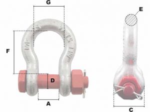 Manille lyre boulonnée goupillée Ø 11mm (Haute Résistance) - Côtes et dimensions