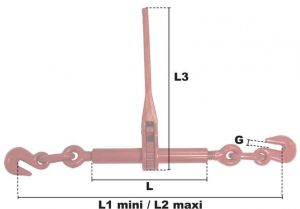 Tendeur d'arrimage à cliquet pour chaîne Ø 13mm (Haute Résistance) - Côtes et dimensions