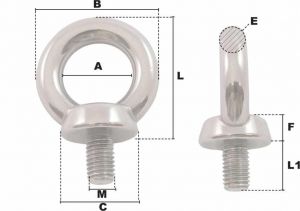 Anneau de levage mâle court Inox M12 (Économique) - Côtes et dimensions