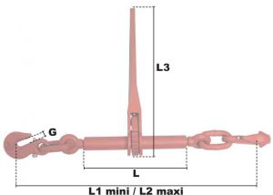 Tendeur d'arrimage à cliquet avec sécurité Ø 10mm (Haute Résistance) - Côtes et dimensions