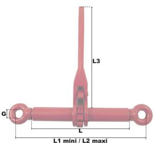 Tendeur d'arrimage 2 anneaux pour chaîne Ø 10mm (Haute Résistance) - Côtes et dimensions