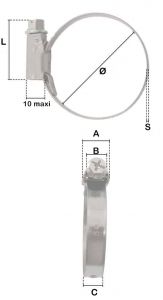 Collier à vis ASFA bande pleine 9mm réglable de 20-32mm (Acier W2) - Côtes et dimensions