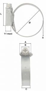 Collier à vis ASFA bande pleine 12,2mm réglable de 40-60mm (Acier W2) - Côtes et dimensions