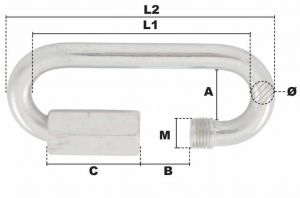 Maillon à visser grande ouverture  Ø 8mm (Économique) - Côtes et dimensions